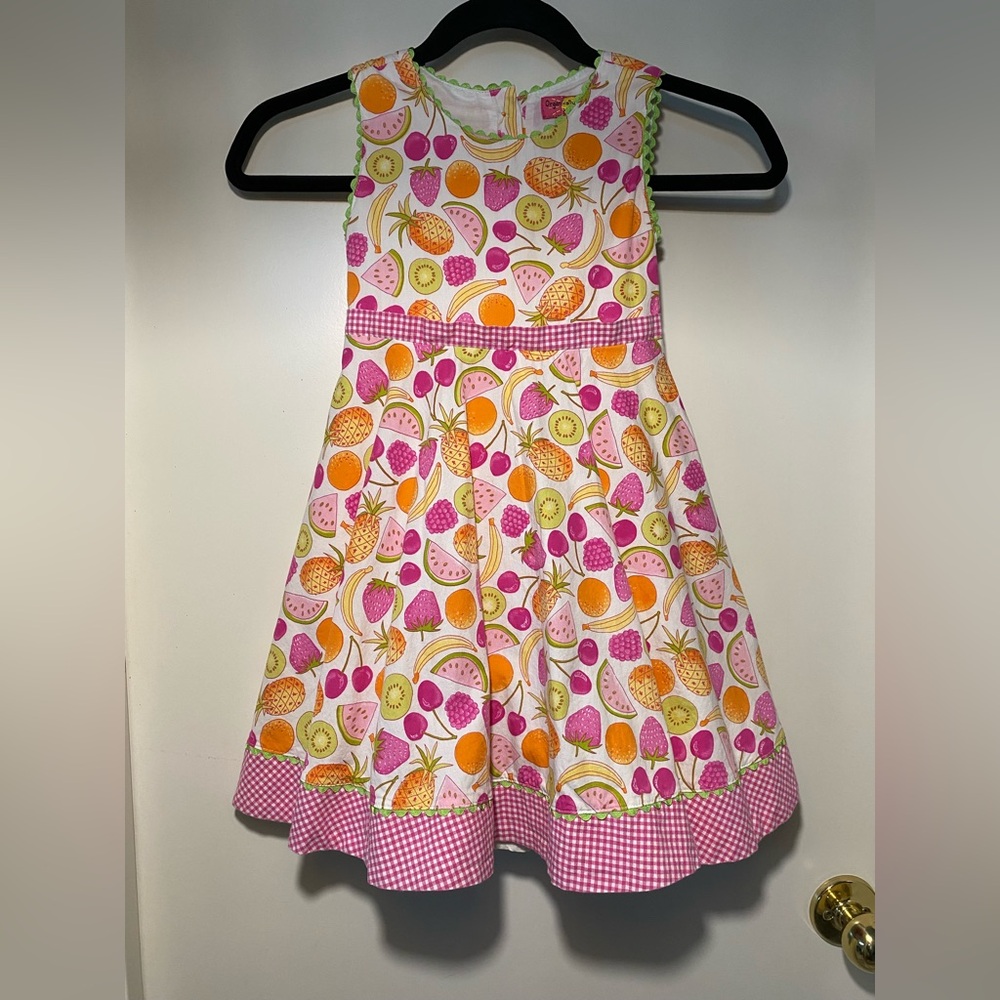 Organially Grown Kids orange and pink fruit Sundress